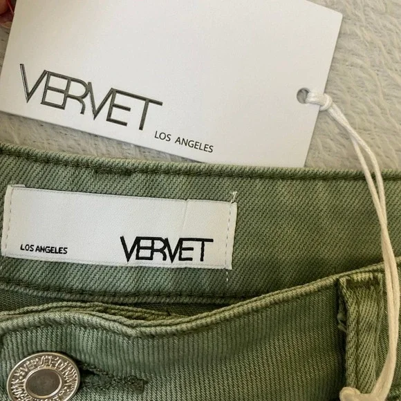 Vervet LA Distressed Cropped Wide Leg Jeans Women Size 30 Olive Green Grunge NWT - Picture 5 of 10